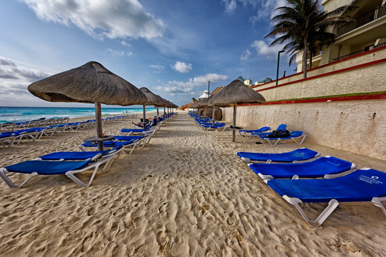 Architecture beach blue chairs